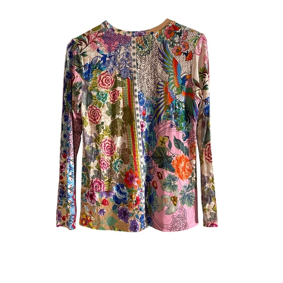 Johnny Was Floral Jersey Bamboo Stretch V Neck Floral Pullover Top Size XS - Picture 2 of 10